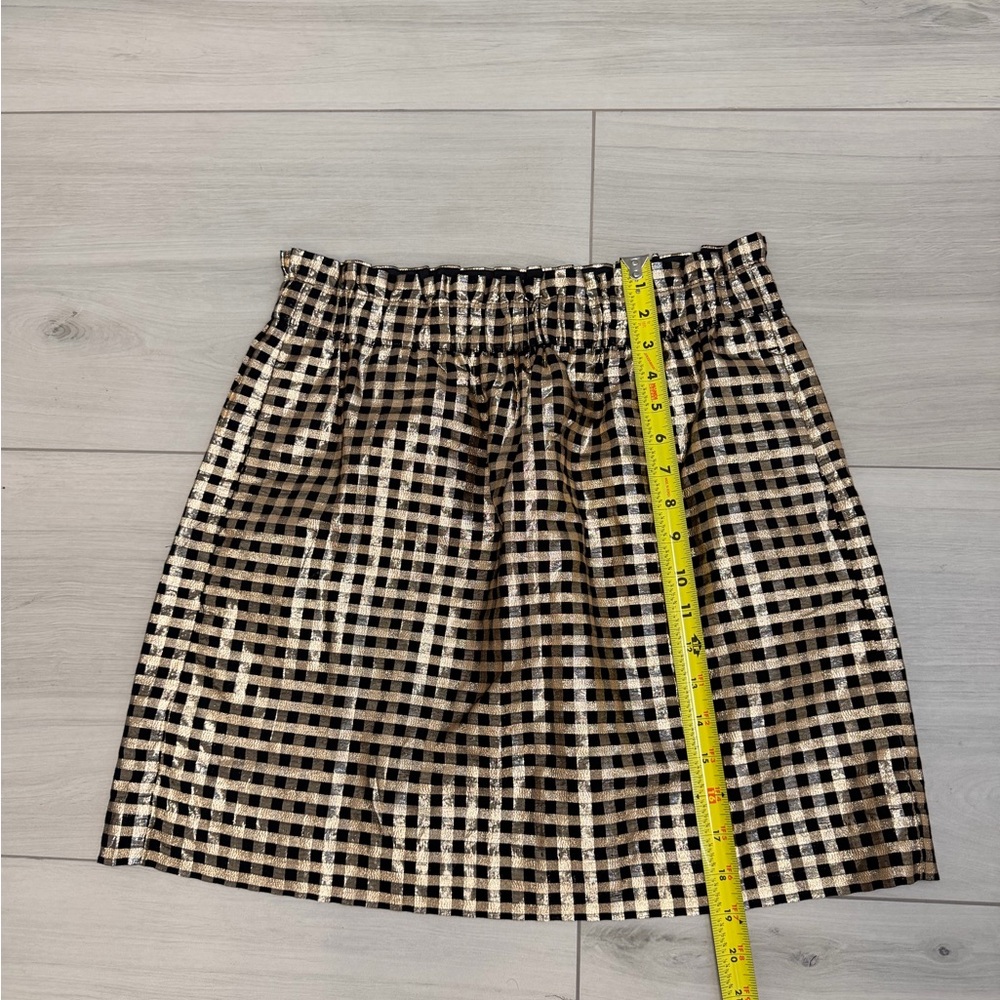 J. Crew Gold Metallic Gingham Pull On Mini Skirt Sz M Glam Preppy Holiday - Picture 6 of 7